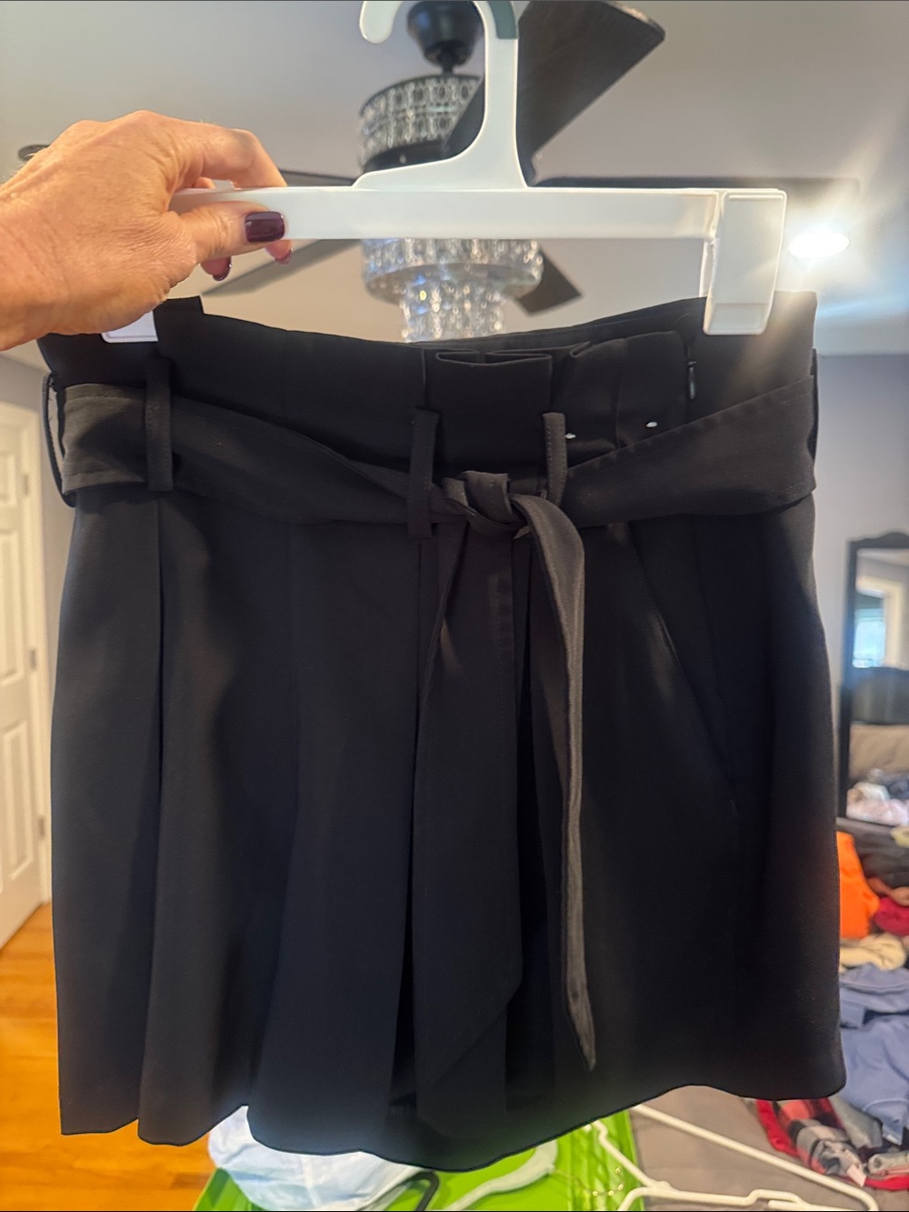 Express Black High-Waist Paperbag Shorts with Waist Tie